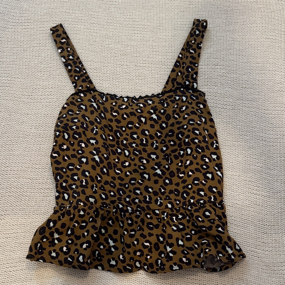 Boutique Leopard Print Peplum Tank | Size Medium | Brown Animal Print Top
